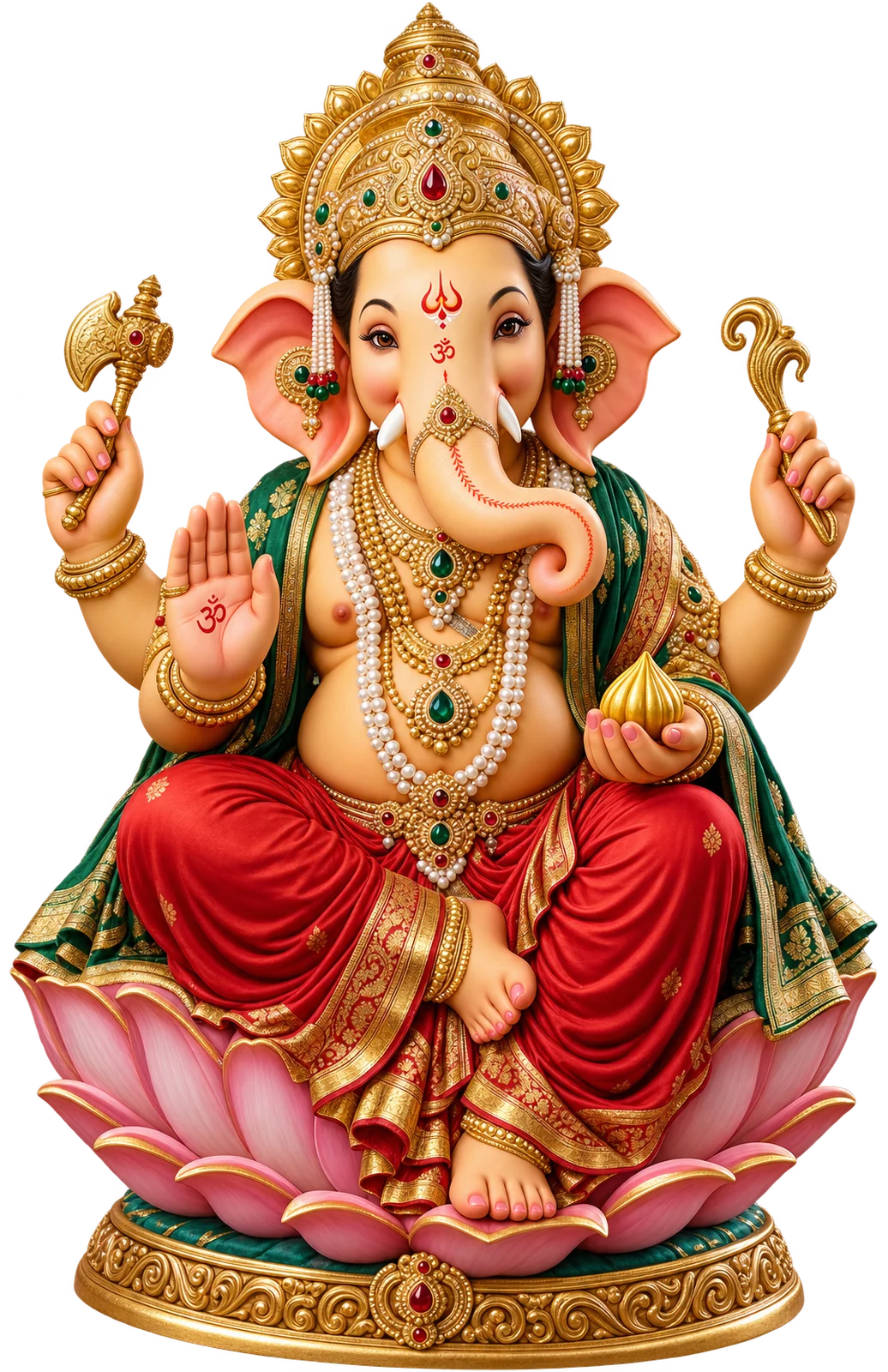 Ganpati, seated, trunk to his left