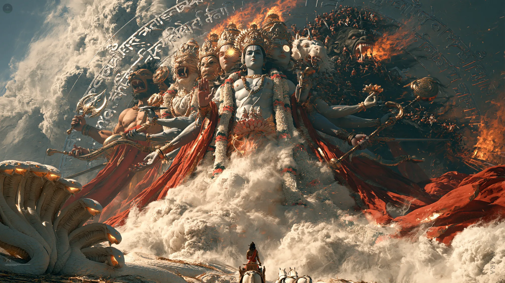 The Vishwaroopa with the avatars rising one behind another over Arjuna's chariot, desktop version