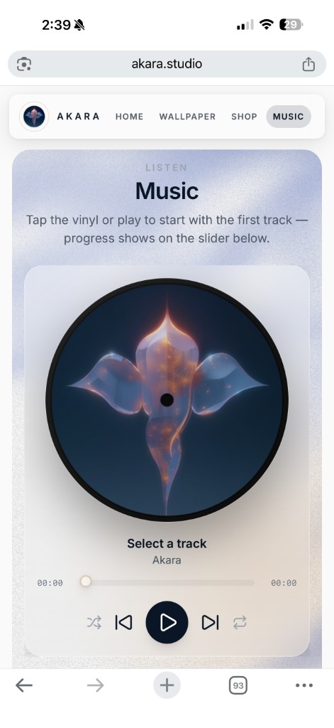 Akara music player — opens the music page