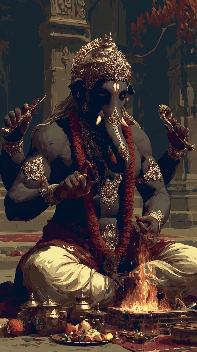 Ganesha performing Yajna