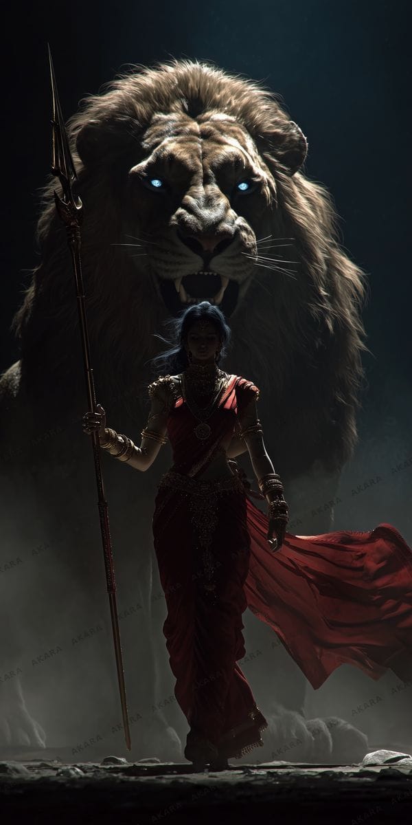 Durga with Lion — Shakti Walks Out of the Dark