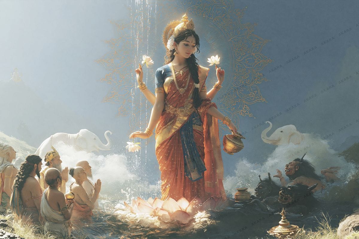 Lakshmi emerging from Samudra Manthan