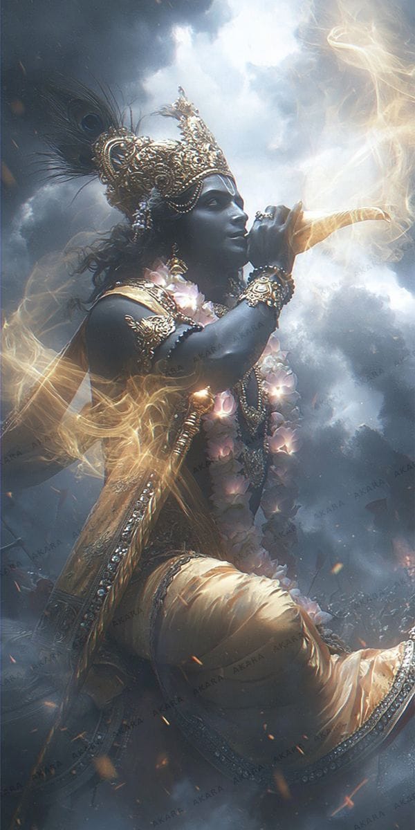 Krishna blowing Panchajanya